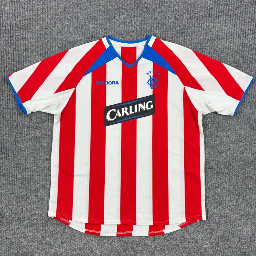 Vintage 2003-04 Rangers FC Diadora Carling Away Soccer Jersey Shirt Red White XL